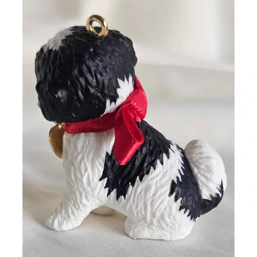 Hallmark Keepsake 2008 Shih Tzu Puppy Dog Christmas Ornament Black White Red Bow